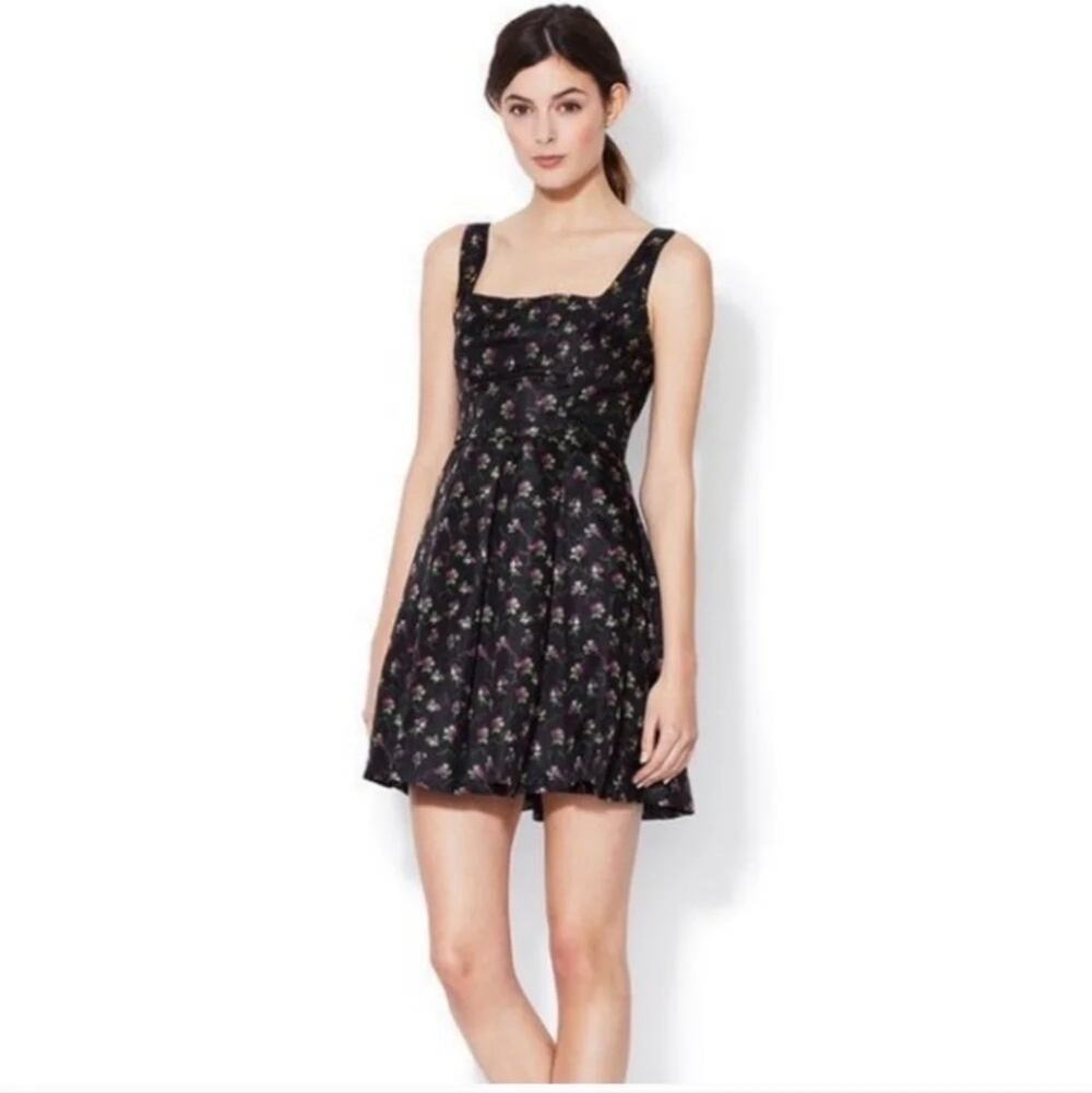 NWT Jill Jill Stuart Black Silk Chiffon Purple Ditsy Floral Dress 6 Whimsigoth